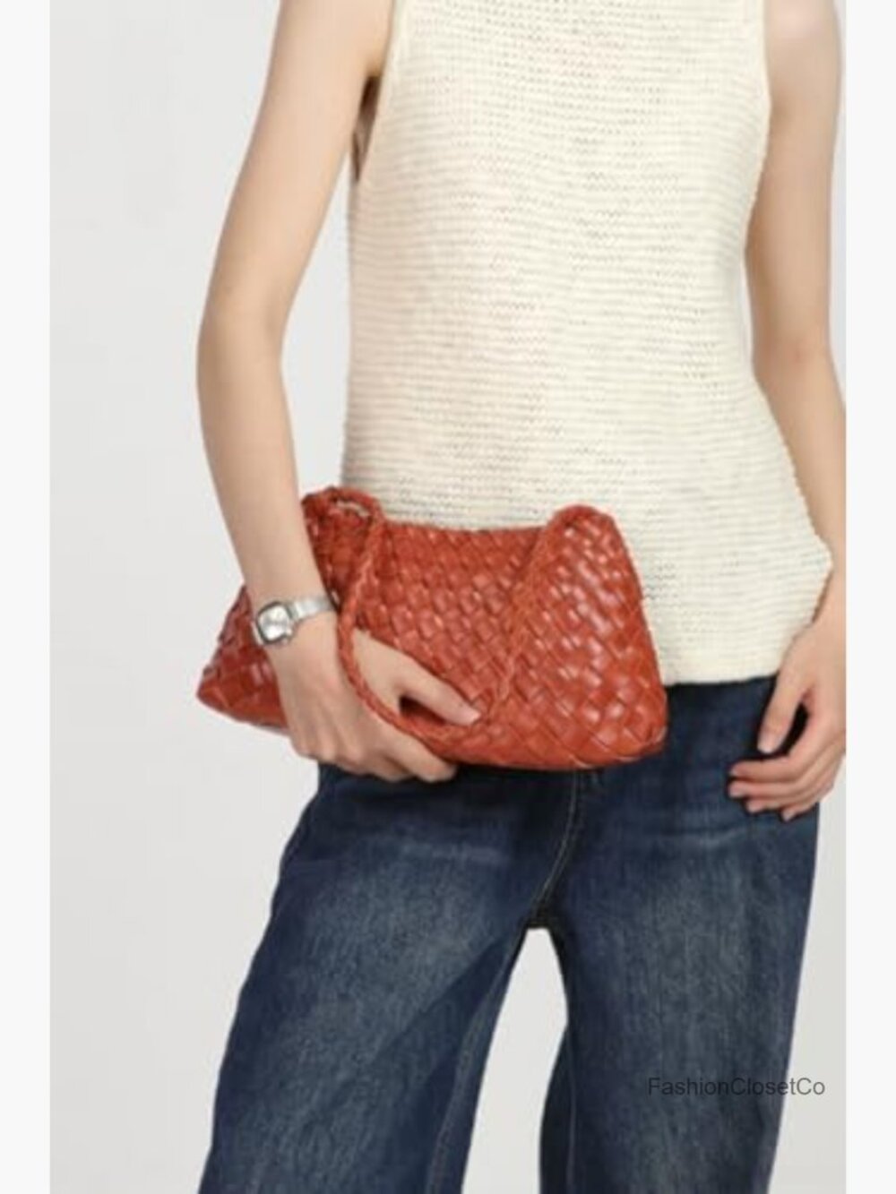 Suede Woven Hobo Bag Faux Leather Tote Shoulder Purse Vintage - Picture 3 of 7